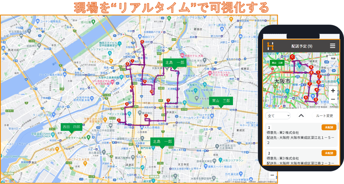 Hi-TOUCHの車両動態管理システム画面 - 配送支援